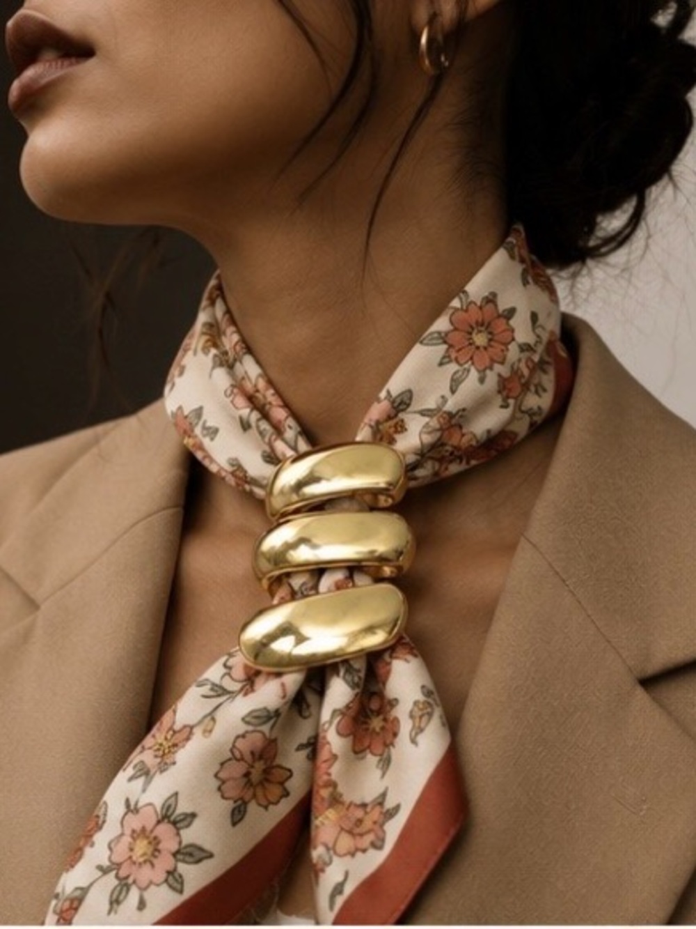 Sculptural Gold Scarf Ring Luxury Silk Scarf Slide Modern Accessory